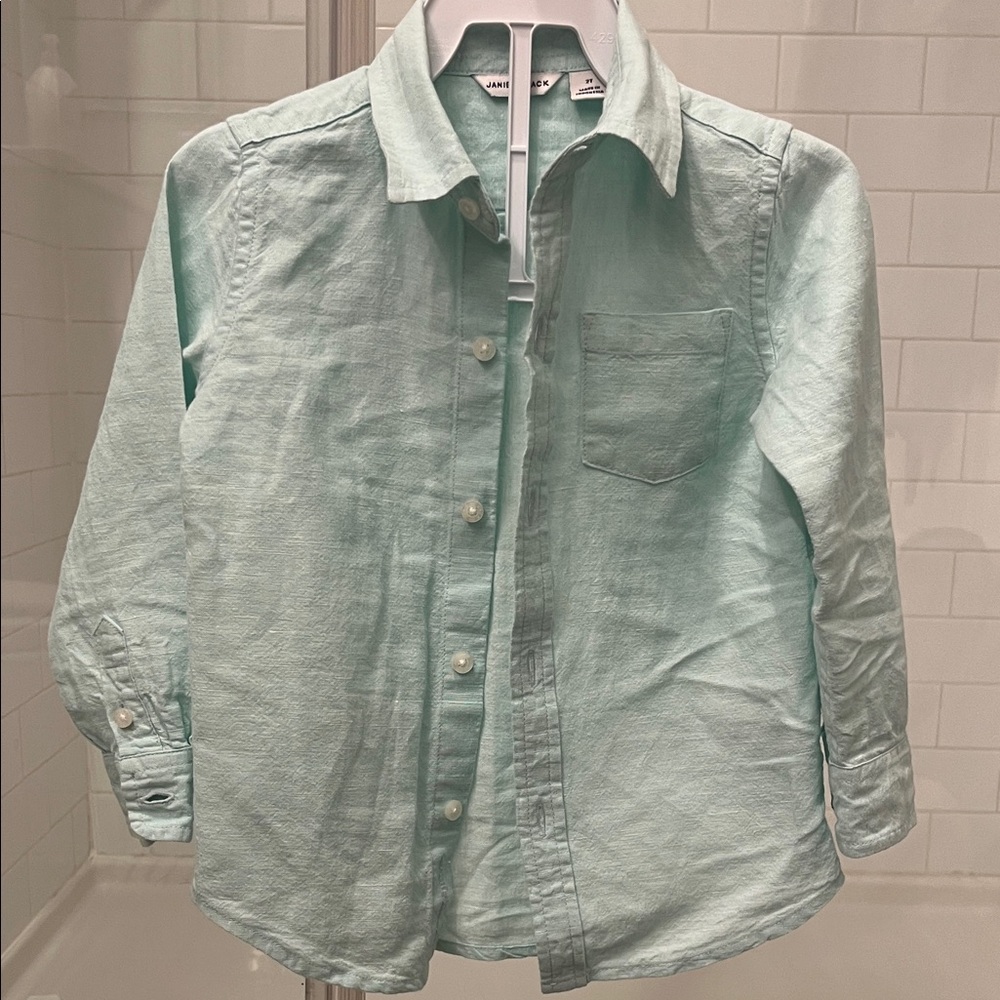 2T Janie & Jack green linen shirt